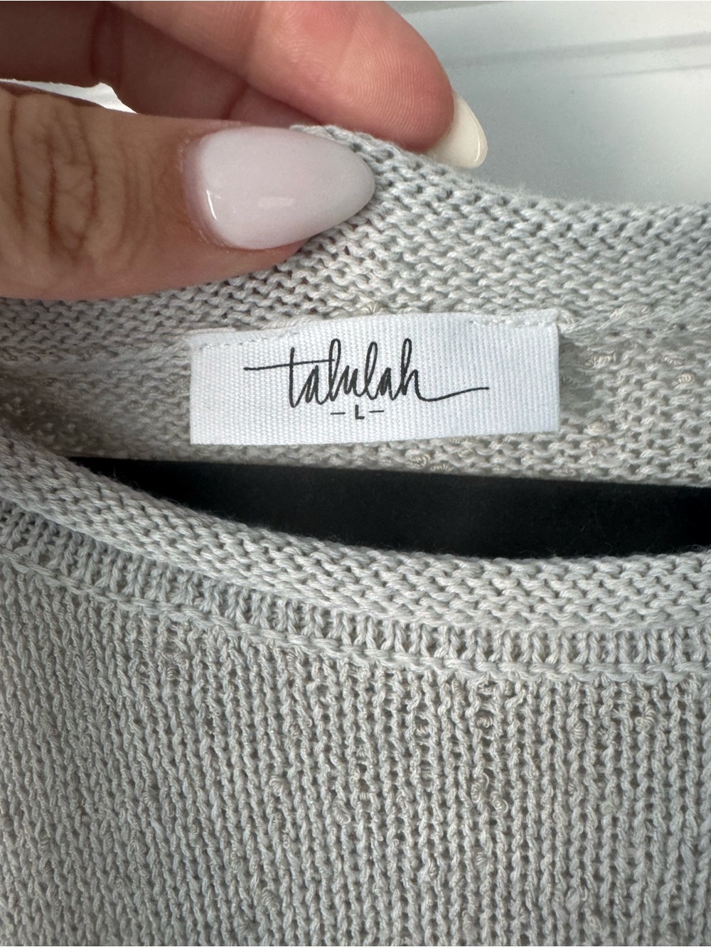 TALULAH Light Gray Distressed Crewneck Sweater - Picture 2 of 3